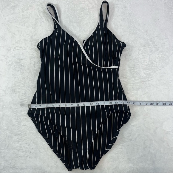 Vtg Cole of California One Piece Swimsuit Sz 16 Vertical Striped Black Pin Up - Picture 11 of 11